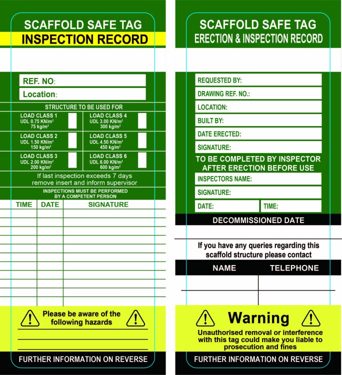 Scafftag Insert Pack of 20